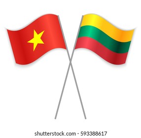 Vietnamese and Lithuanian crossed flags. Vietnam combined with Lithuania isolated on white. Language learning, international business or travel concept.