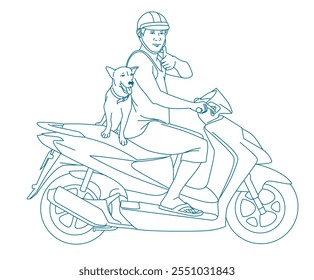 Homem vietnamita com passeio de cachorro em uma motocicleta na rua no centro da cidade de Ho Chi Minh, Vietnã