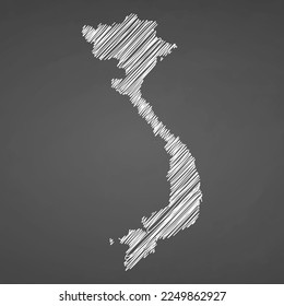 Vietnamese map hand drawn sketch. Vector concept illustration flag, scribble map. Country map for infographic, brochures and presentations isolated on black background. Vector illustration.