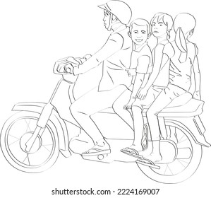 Vietnamese motherriding a motorbike, Vietnam
