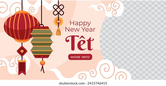 Vietnamese new year Background. Translation "Tet": Lunar new year. Vietnamese Tet celebration. Cartoon Vector illustration design for Poster, Banner, Greeting, Card, Flyer, Post, Cover. February 10.