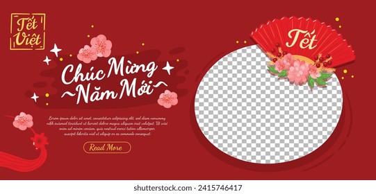 Vietnamese new year Background. Translation "Tet": Lunar new year. Vietnamese Tet celebration. Cartoon Vector illustration design for Poster, Banner, Greeting, Card, Flyer, Post, Cover. February 10.