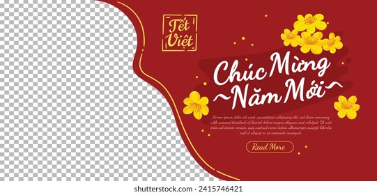 Vietnamese new year Background. Translation "Tet": Lunar new year. Vietnamese Tet celebration. Cartoon Vector illustration design for Poster, Banner, Greeting, Card, Flyer, Post, Cover. February 10.