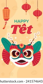 Vietnamese new year Background. Translation "Tet": Lunar new year. Vietnamese Tet celebration. Cartoon Vector illustration design for Poster, Banner, Greeting, Card, Flyer, Post, Cover. February 10.