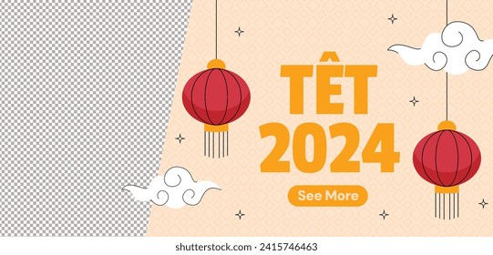 Vietnamese new year Background. Translation "Tet": Lunar new year. Vietnamese Tet celebration. Cartoon Vector illustration design for Poster, Banner, Greeting, Card, Flyer, Post, Cover. February 10.