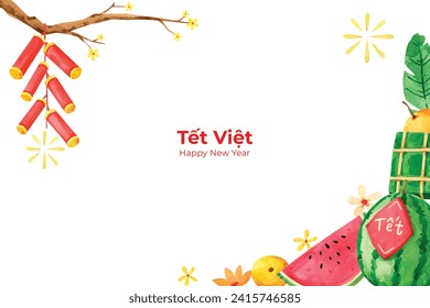 Vietnamese new year Background. Translation "Tet": Lunar new year. Vietnamese Tet celebration. Cartoon Vector illustration design for Poster, Banner, Greeting, Card, Flyer, Post, Cover. February 10.