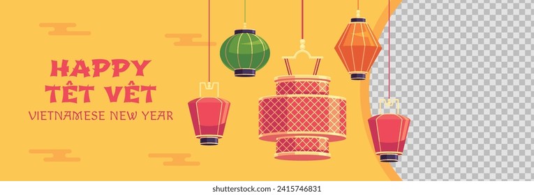 Vietnamese new year Background. Translation "Tet": Lunar new year. Vietnamese Tet celebration. Cartoon Vector illustration design for Poster, Banner, Greeting, Card, Flyer, Post, Cover. February 10.