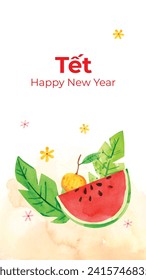 Vietnamese new year Background. Translation "Tet": Lunar new year. Vietnamese Tet celebration. Cartoon Vector illustration design for Poster, Banner, Greeting, Card, Flyer, Post, Cover. February 10.