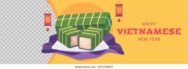 Vietnamese new year Background. Translation "Tet": Lunar new year. Vietnamese Tet celebration. Cartoon Vector illustration design for Poster, Banner, Greeting, Card, Flyer, Post, Cover. February 10.
