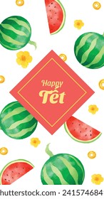 Vietnamese new year Background. Translation "Tet": Lunar new year. Vietnamese Tet celebration. Cartoon Vector illustration design for Poster, Banner, Greeting, Card, Flyer, Post, Cover. February 10.