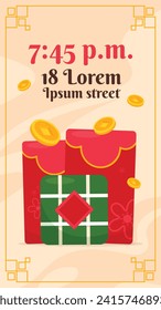 Vietnamese new year Background. Translation "Tet": Lunar new year. Vietnamese Tet celebration. Cartoon Vector illustration design for Poster, Banner, Greeting, Card, Flyer, Post, Cover. February 10.