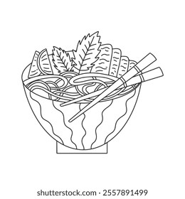 Vietnamese noodle soup Pho Bo. Asian food. Vector doodle illustration.