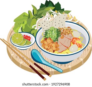 Vietnamese noodles with lemon and salads