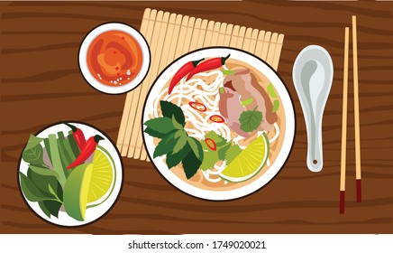 Vietnamese noodles Pho traditional food vector