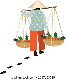 vietnamese old woman selling pineapple