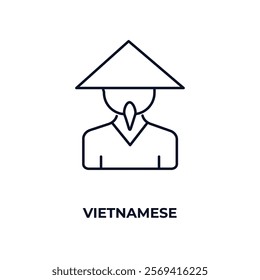vietnamese outline icon. Linear vector from people concept. Thin line vietnamese icon isolated on white background