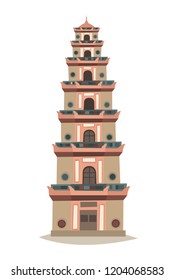 Vietnamese Pagoda vector sign. Pagoda in Vietnam, historic sight attraction. Flat cartoon style Vietnamese traditional cultural symbols isolated on white background