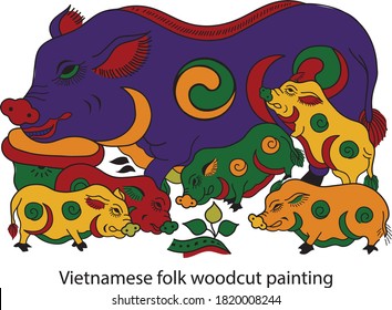 Pintura vietnamita con vector de cerdos