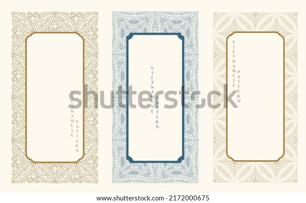 Vietnamese pattern and icon
vector. Asian wedding invitation and frame background. Geometric
pattern and brush stroke decoration. Abstract template in
Vietnamese style.