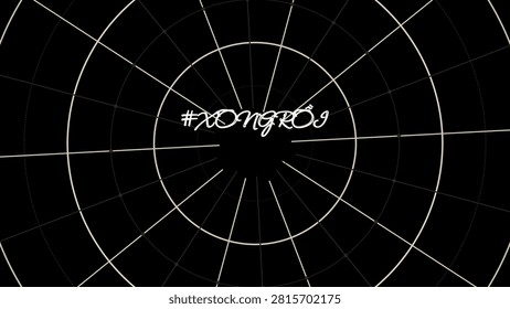 A Vietnamese phrase meaning ALL DONE decorative lettering mask with radial intersection lattice pattern and thick stroke frame