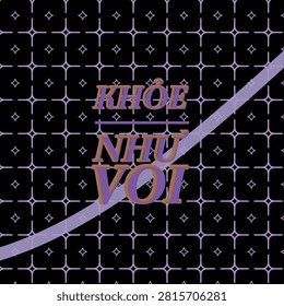 The Vietnamese phrase for STRONG AS AN OX text art with night royal shadow palette and rounded loop tilework with stars pattern