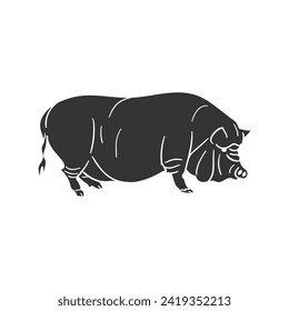 Vietnamese Pig Icon Silhouette Illustration. Domestic Animals Vector Graphic Pictogram Symbol Clip Art. Doodle Sketch Black Sign.