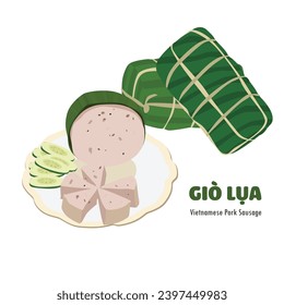 Vietnamese pork sausage vector. Lean pork pie cartoon. Vietnamese traditional food. Vietnamese new year food. Flat vector in cartoon style isolated on white background.