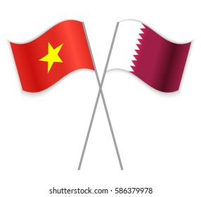 Vietnamese and Qatari crossed flags. Vietnam combined with Qatar isolated on white. Language learning, international business or travel concept.