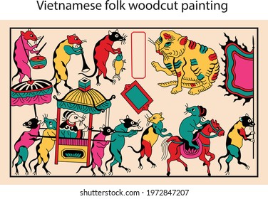 Vietnamese rat wedding painting 