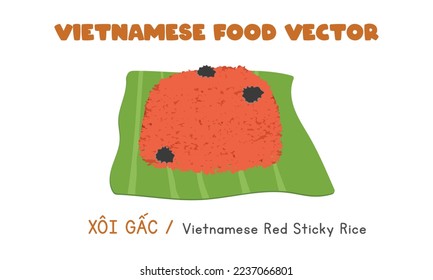 Vietnamesisches rotes Sticky Rice flaches Vektordesign. "Xoi Gac" Clip Kunst Cartoon Stil. asiatische Küche. vietnamesische Küche, vietnamesische Küche. Gac klebriger Reis, Mondnacht Neujahr Traditionelle Lebensmittel