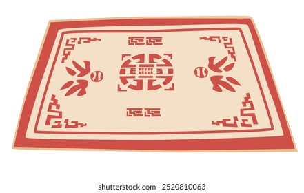 Vietnamese reed mat or straw mat vector illustration. Traditional Vietnamese mat clipart. Ancient carpet. Flat vector in cartoon style isolated on white background.