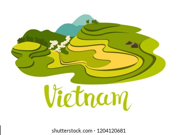 Vietnamese rice field vector icon. Abstract asian meadow with plant. Flat cartoon vector illustration, isolated on white background