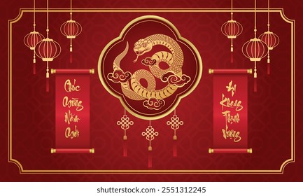 Vietnamese Snake Hold Couplets To Wish Tet 2025 . Year of the snake (Translation : Happy new year )