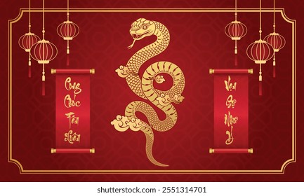 Vietnamese Snake Hold Couplets To Wish Tet holiday 2024 . Year of the snake (Translation : Happy new year )	