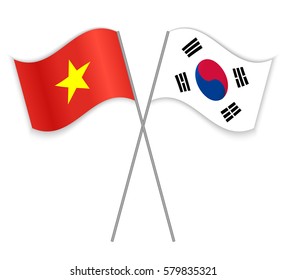 Vietnamese and South Korean crossed flags. Vietnam combined with South Korea isolated on white. Language learning, international business or travel concept.