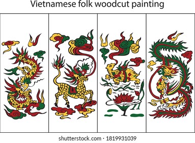 Vietnamese traditional folk painting vector