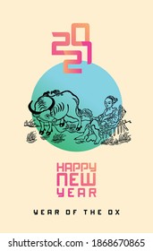 Vietnamese traditional greeting card with New Year 2021 - the Ox’s year