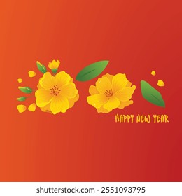 Conjunto de Vector de año nuevo tradicional vietnamita. Vietnamita Tet arte de Clip. Año nuevo lunar. Festival Tet. Flor de albaricoque amarillo.