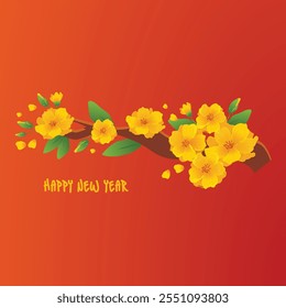 Conjunto vetor tradicional vietnamita de ano novo. Vietnamita Tet clip art. Ano novo lunar. Festival Tet. Flor Amarela De Damasco.