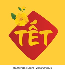 Vietnamese traditional new year vector set. Vietnamese Tet clip art. Lunar new year. Tet festival. Yellow Apricot Flower.