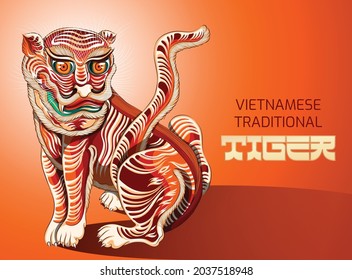 Vietnamese Traditional Tiger Illustration, Happy Lunar new year 2022, Year of the Tiger