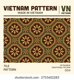 Vietnamese traditional tile pattern featuring a seamless geometric ornamental design inspired by classic Indochine style. This vintage decorative pattern is ideal for backgrounds, textiles, packaging, interior design, and cultural themed projects.