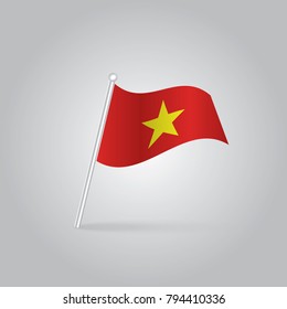 Vietnamese vector flag template. Waving flag of Vietnam on a metallic pole, isolated on a white background,Flag of Vietnam icon in flat style isolated on white background. State symbol.