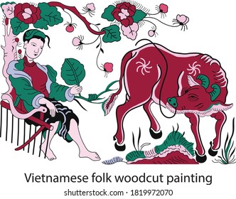 Vietnamese woman with buffalo painting