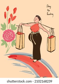 Vietnamese woman in Dong Ho Painting Old