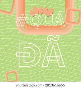 Vietnamese wording for SO SATISFYING masked text design featuring crossed sinewave texture pattern and thin stroke frame