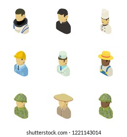 Vietnamese work icons set. Isometric set of 9 vietnamese work vector icons for web isolated on white background