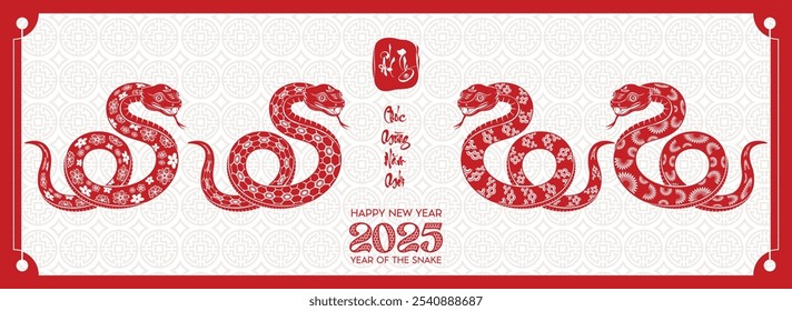 Vietnamese zodiac snake with red paper cut. Happy Vietnamese new year 2025