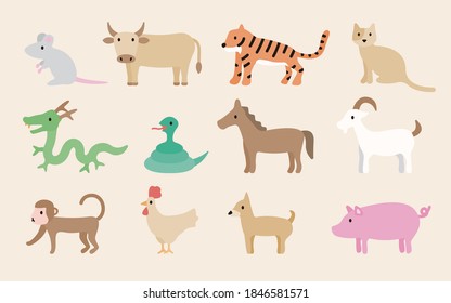 Vietnamese zodiac vector set (Fill vector version)