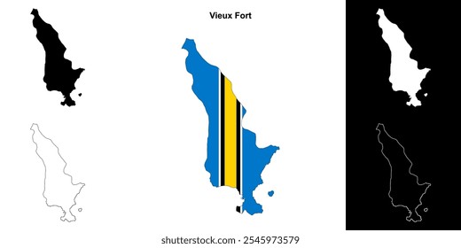 Conjunto de mapa de contorno del distrito de Vieux Fort